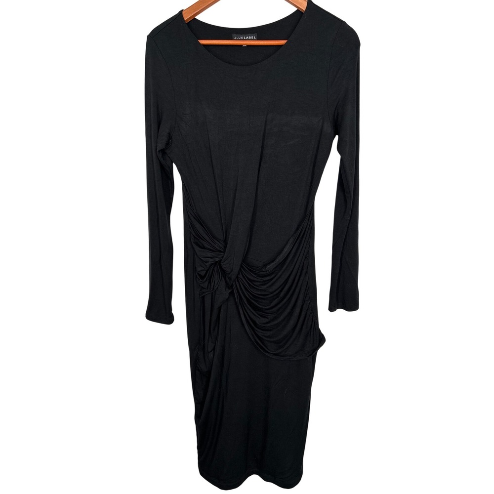 JLUXLABEL Black Long-Sleeved Heavy Knit Dress Front Drape Women's Size XXL